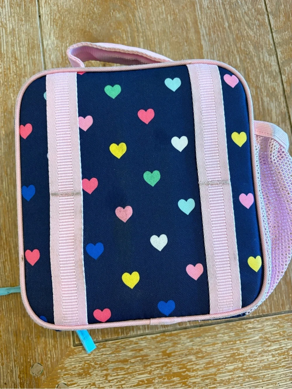 Pottery Barn Kids Heart Print Navy Lunch Box with Pink Trim